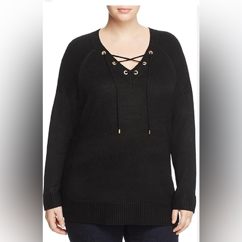 Calvin Klein Plus Lace-Up Sweater (Black, 2X)